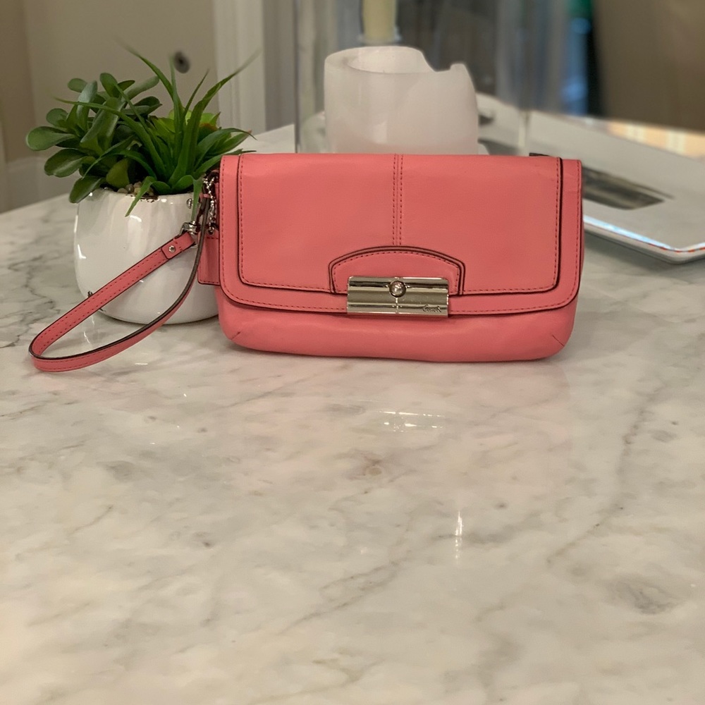 Coach Kristin Leather Flap Wristlet in Rose Pink